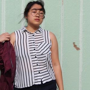 White w/ Black Stripes | Button up